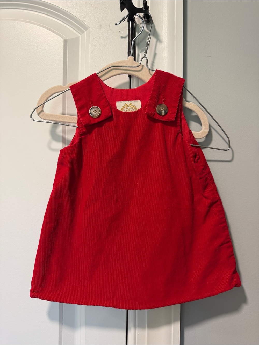 The Beaufort Bonnet Company Red Corduroy Pinafore with Button Straps